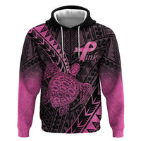 Breast Cancer Awareness Personalised Zip Hoodie Pink Ribbon Turtle Polynesian Pattern Black