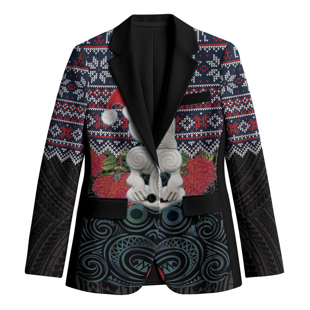 New Zealand Hei Tiki Christmas In July Blazer Pohutukawa Santa Xmas Polynesian Pattern LT22 Unisex Black - Polynesian Pride