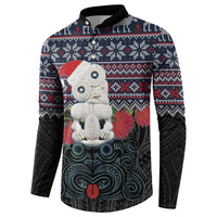 New Zealand Hei Tiki Christmas In July Button Sweatshirt Pohutukawa Santa Xmas Polynesian Pattern LT22 - Polynesian Pride