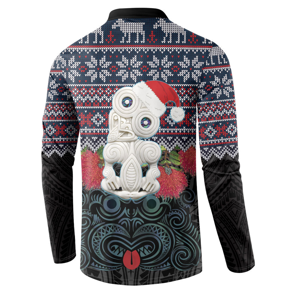 New Zealand Hei Tiki Christmas In July Button Sweatshirt Pohutukawa Santa Xmas Polynesian Pattern LT22 - Polynesian Pride