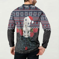 New Zealand Hei Tiki Christmas In July Button Sweatshirt Pohutukawa Santa Xmas Polynesian Pattern LT22 - Polynesian Pride