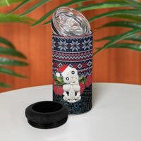 New Zealand Hei Tiki Christmas In July 4 in 1 Can Cooler Tumbler Pohutukawa Santa Xmas Polynesian Pattern