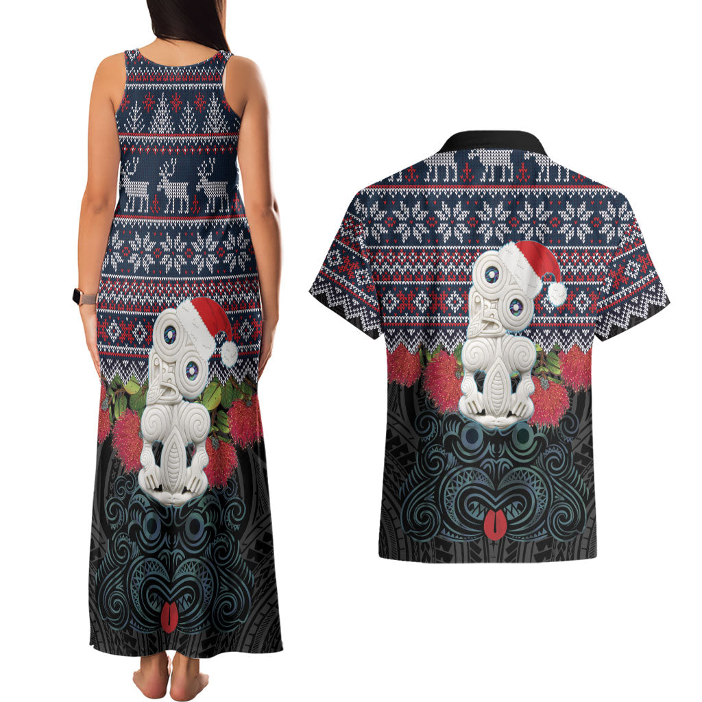 New Zealand Hei Tiki Christmas In July Couples Matching Tank Maxi Dress and Hawaiian Shirt Pohutukawa Santa Xmas Polynesian Pattern