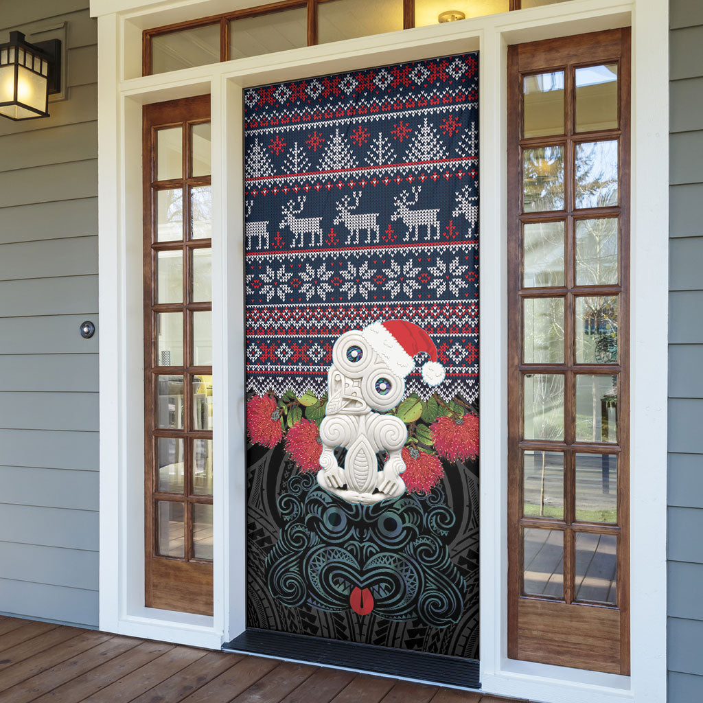 New Zealand Hei Tiki Christmas In July Door Cover Pohutukawa Santa Xmas Polynesian Pattern