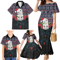 New Zealand Hei Tiki Christmas In July Family Matching Mermaid Dress and Hawaiian Shirt Pohutukawa Santa Xmas Polynesian Pattern LT22 - Polynesian Pride