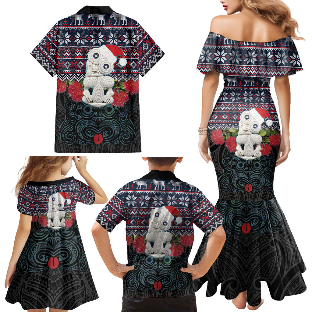 New Zealand Hei Tiki Christmas In July Family Matching Mermaid Dress and Hawaiian Shirt Pohutukawa Santa Xmas Polynesian Pattern LT22 - Polynesian Pride