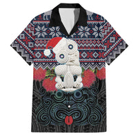 New Zealand Hei Tiki Christmas In July Family Matching Mermaid Dress and Hawaiian Shirt Pohutukawa Santa Xmas Polynesian Pattern LT22 Dad's Shirt - Short Sleeve Black - Polynesian Pride