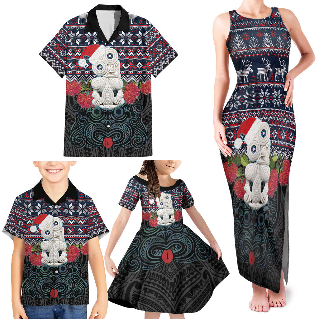 New Zealand Hei Tiki Christmas In July Family Matching Tank Maxi Dress and Hawaiian Shirt Pohutukawa Santa Xmas Polynesian Pattern