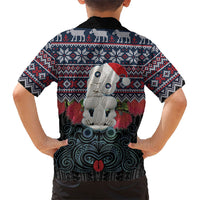 New Zealand Hei Tiki Christmas In July Kid Hawaiian Shirt Pohutukawa Santa Xmas Polynesian Pattern