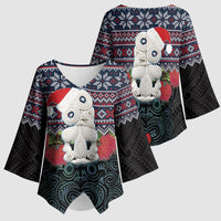 New Zealand Hei Tiki Christmas In July Kimono Sleeve Blouse Pohutukawa Santa Xmas Polynesian Pattern