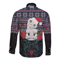 New Zealand Hei Tiki Christmas In July Long Sleeve Button Shirt Pohutukawa Santa Xmas Polynesian Pattern