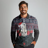 New Zealand Hei Tiki Christmas In July Long Sleeve Polo Shirt Pohutukawa Santa Xmas Polynesian Pattern