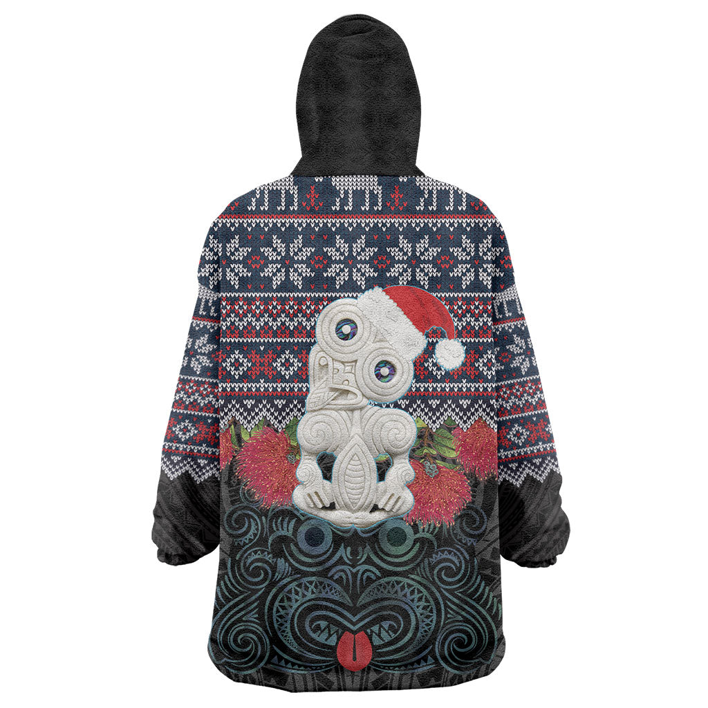 New Zealand Hei Tiki Christmas In July Wearable Blanket Hoodie Pohutukawa Santa Xmas Polynesian Pattern