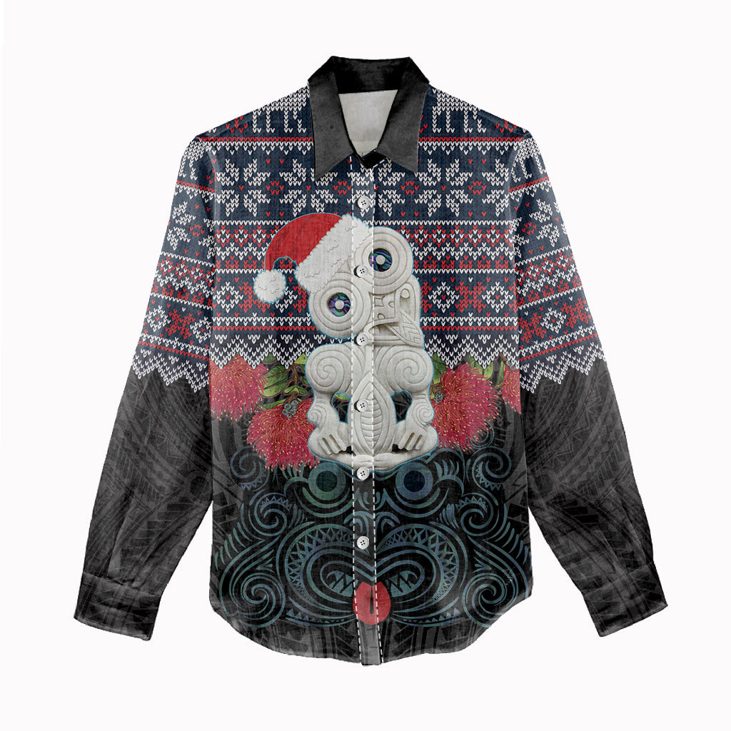 New Zealand Hei Tiki Christmas In July Women Casual Shirt Pohutukawa Santa Xmas Polynesian Pattern