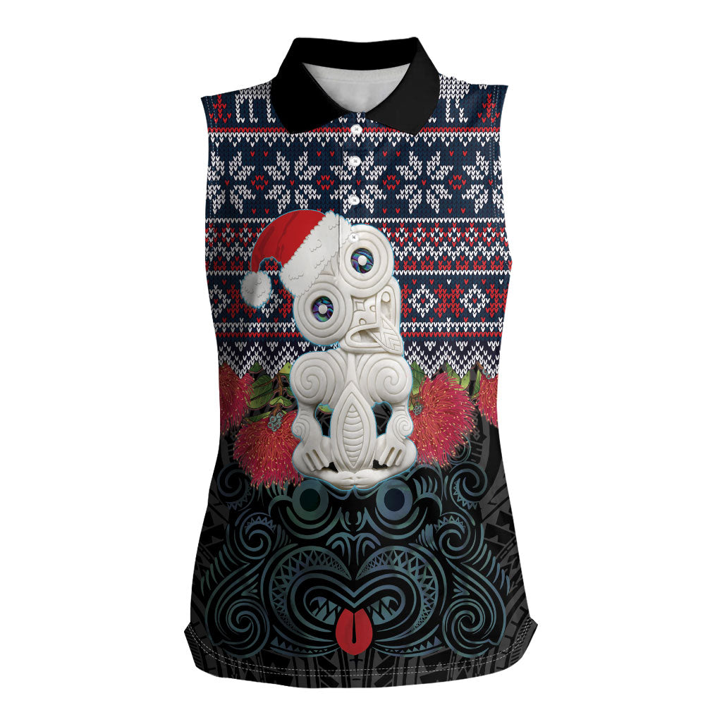 New Zealand Hei Tiki Christmas In July Women Sleeveless Polo Shirt Pohutukawa Santa Xmas Polynesian Pattern