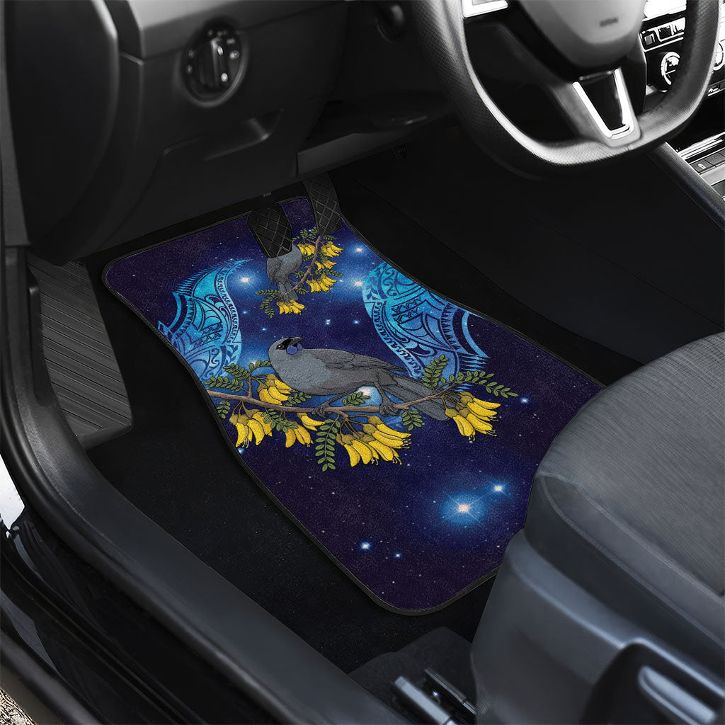 New Zealand Kokako Bird Car Mats Kowhai Galaxy Style Polynesian Pattern