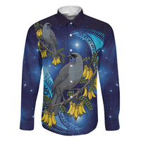 New Zealand Kokako Bird Family Matching Long Sleeve Bodycon Dress and Hawaiian Shirt Kowhai Galaxy Style Polynesian Pattern