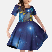 New Zealand Kokako Bird Family Matching Off Shoulder Maxi Dress and Hawaiian Shirt Kowhai Galaxy Style Polynesian Pattern