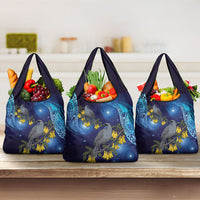 New Zealand Kokako Bird Grocery Bag Kowhai Galaxy Style Polynesian Pattern