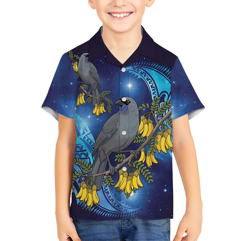 New Zealand Kokako Bird Hawaiian Shirt Kowhai Galaxy Style Polynesian Pattern