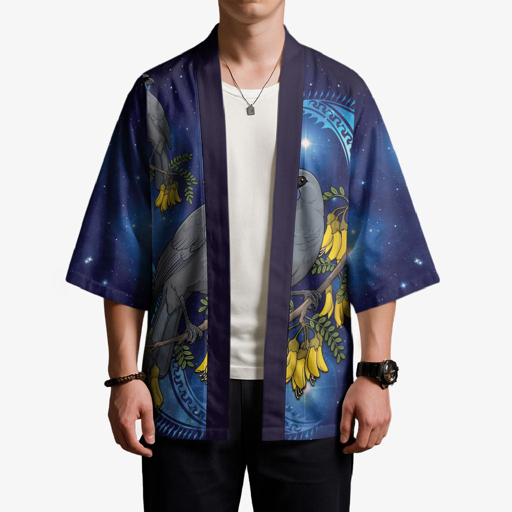 New Zealand Kokako Bird Kimono Kowhai Galaxy Style Polynesian Pattern