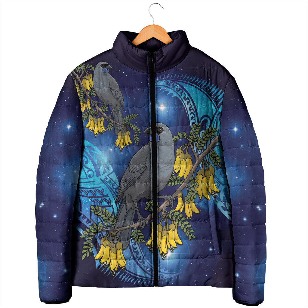 New Zealand Kokako Bird Padded Jacket Kowhai Galaxy Style Polynesian Pattern