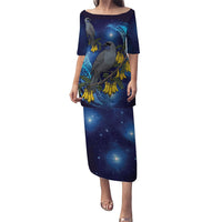New Zealand Kokako Bird Puletasi Kowhai Galaxy Style Polynesian Pattern