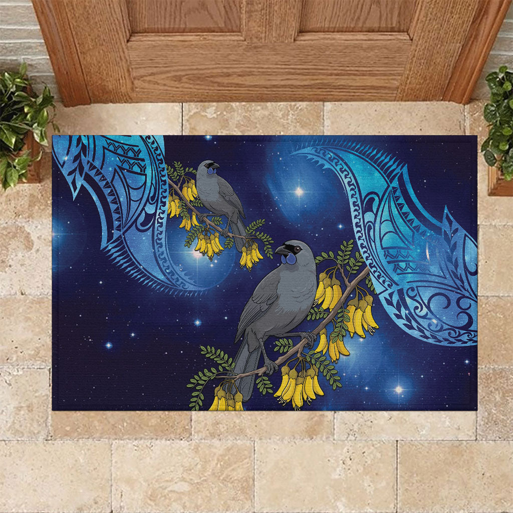 New Zealand Kokako Bird Rubber Doormat Kowhai Galaxy Style Polynesian Pattern