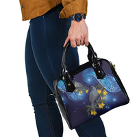New Zealand Kokako Bird Shoulder Handbag Kowhai Galaxy Style Polynesian Pattern