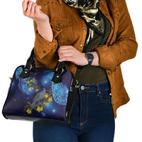 New Zealand Kokako Bird Shoulder Handbag Kowhai Galaxy Style Polynesian Pattern