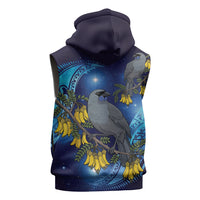 New Zealand Kokako Bird Sleeveless Zip Hoodie Kowhai Galaxy Style Polynesian Pattern