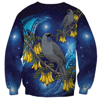 New Zealand Kokako Bird Sweatshirt Kowhai Galaxy Style Polynesian Pattern
