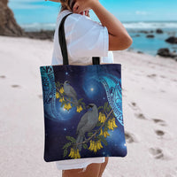 New Zealand Kokako Bird Tote Bag Kowhai Galaxy Style Polynesian Pattern