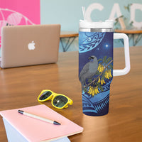 New Zealand Kokako Bird Tumbler With Handle Kowhai Galaxy Style Polynesian Pattern