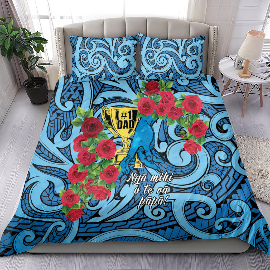 New Zealand Father's Day Bedding Set Best Dad Trophy Red Rose Maori Pattern LT22 - Polynesian Pride