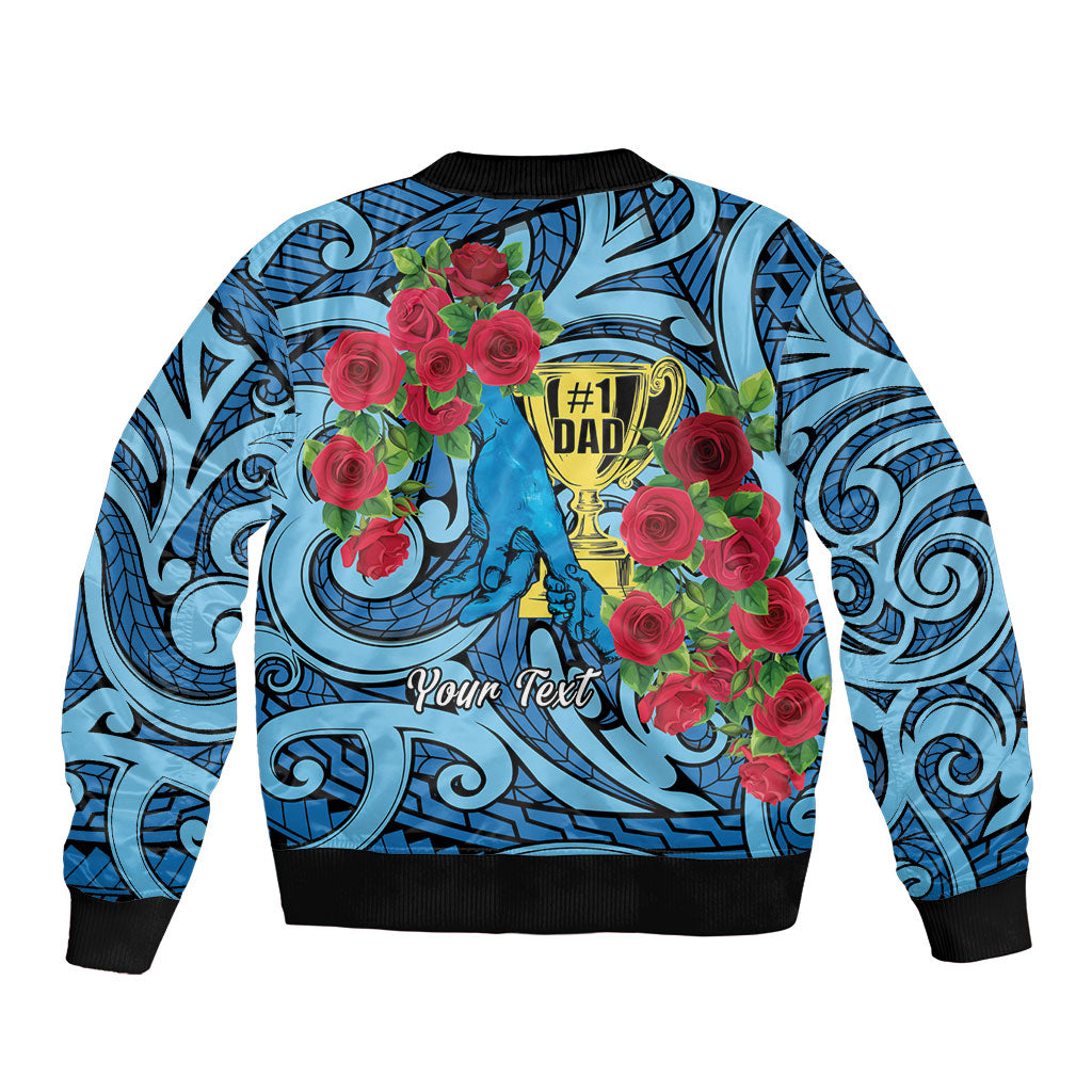 Personalised New Zealand Father's Day Bomber Jacket Best Dad Trophy Red Rose Maori Pattern LT22 - Polynesian Pride