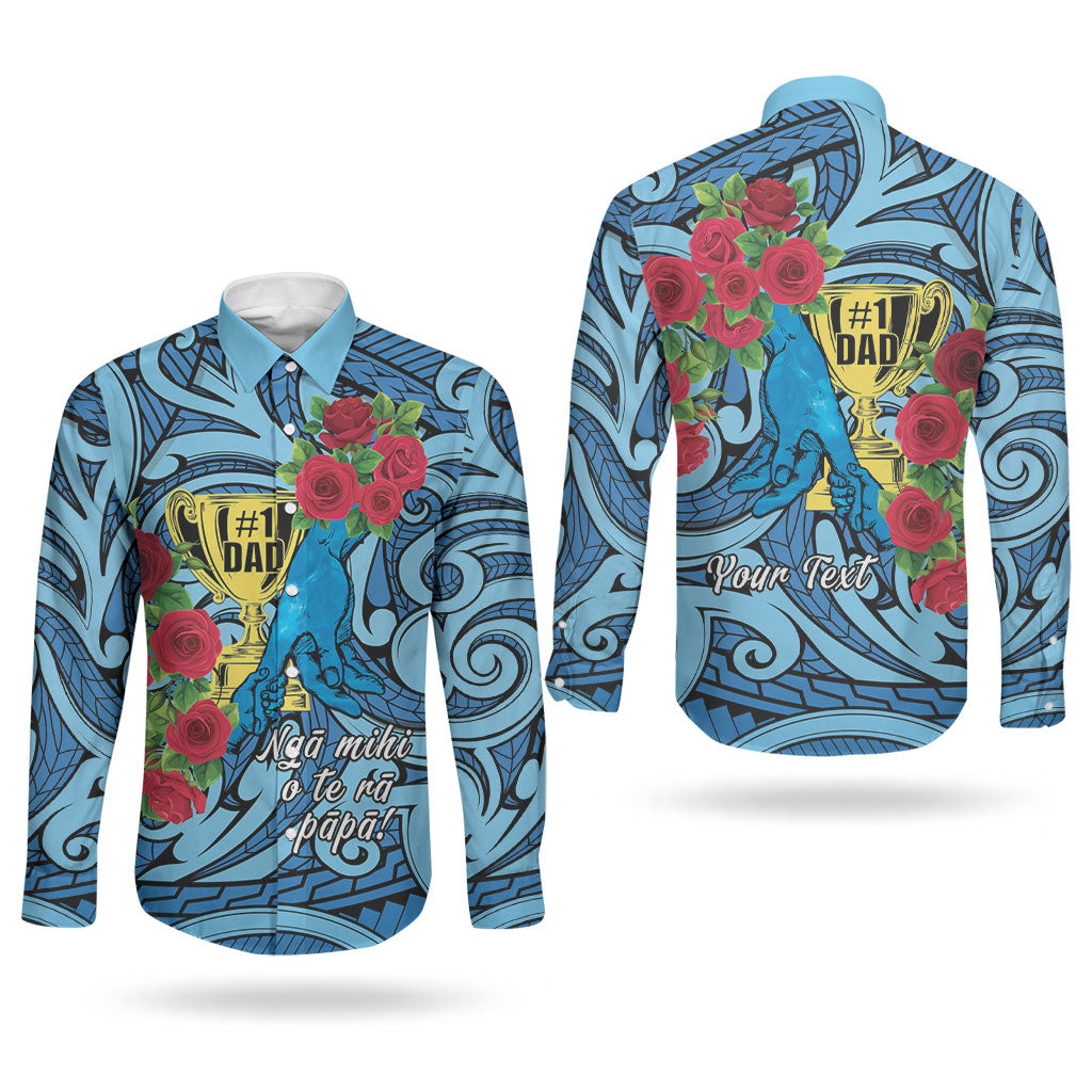 Personalised New Zealand Father's Day Couples Matching Off Shoulder Maxi Dress and Long Sleeve Button Shirt Best Dad Trophy Red Rose Maori Pattern LT22 - Polynesian Pride