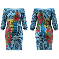 Personalised New Zealand Father's Day Couples Matching Off The Shoulder Long Sleeve Dress and Hawaiian Shirt Best Dad Trophy Red Rose Maori Pattern LT22 - Polynesian Pride