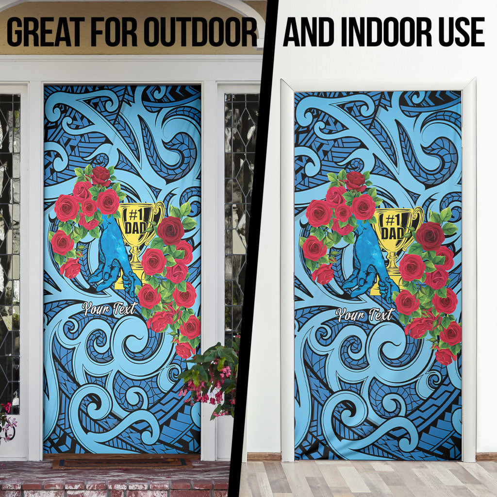 Personalised New Zealand Father's Day Door Cover Best Dad Trophy Red Rose Maori Pattern LT22 - Polynesian Pride