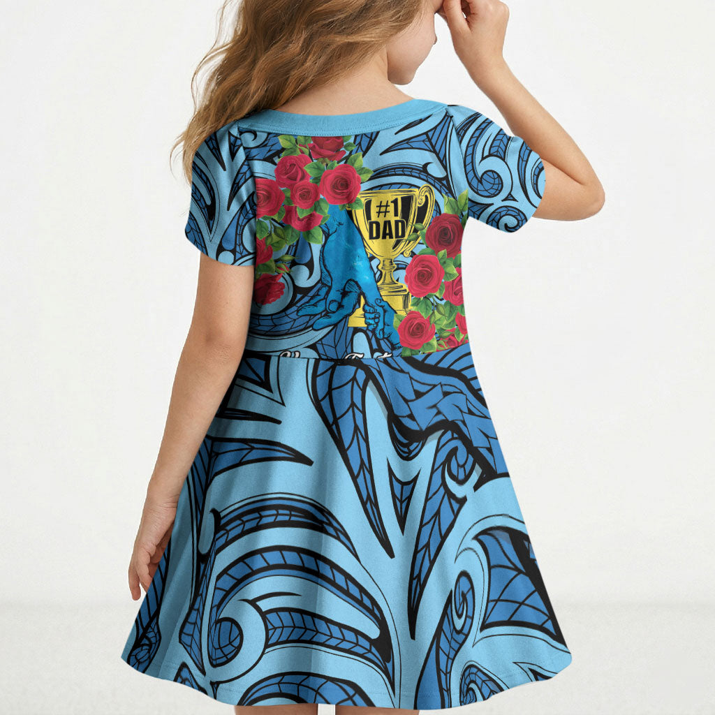 Personalised New Zealand Father's Day Kid Short Sleeve Dress Best Dad Trophy Red Rose Maori Pattern LT22 - Polynesian Pride