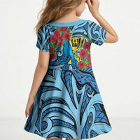 Personalised New Zealand Father's Day Kid Short Sleeve Dress Best Dad Trophy Red Rose Maori Pattern LT22 - Polynesian Pride