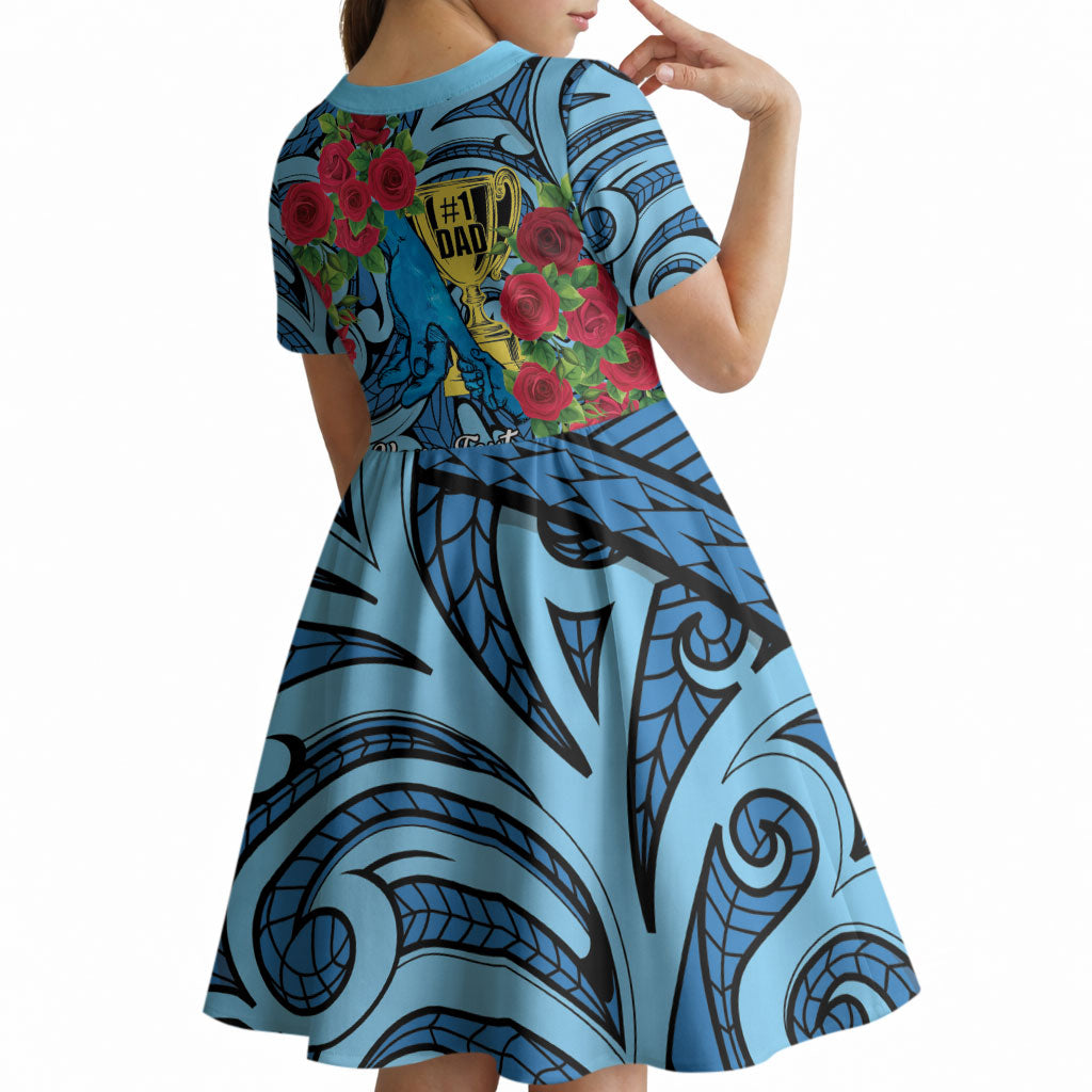 Personalised New Zealand Father's Day Kid Short Sleeve Dress Best Dad Trophy Red Rose Maori Pattern LT22 - Polynesian Pride