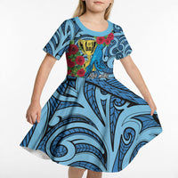 Personalised New Zealand Father's Day Kid Short Sleeve Dress Best Dad Trophy Red Rose Maori Pattern LT22 - Polynesian Pride