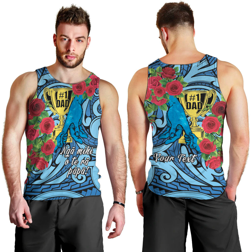 Personalised New Zealand Father's Day Men Tank Top Best Dad Trophy Red Rose Maori Pattern LT22 - Polynesian Pride