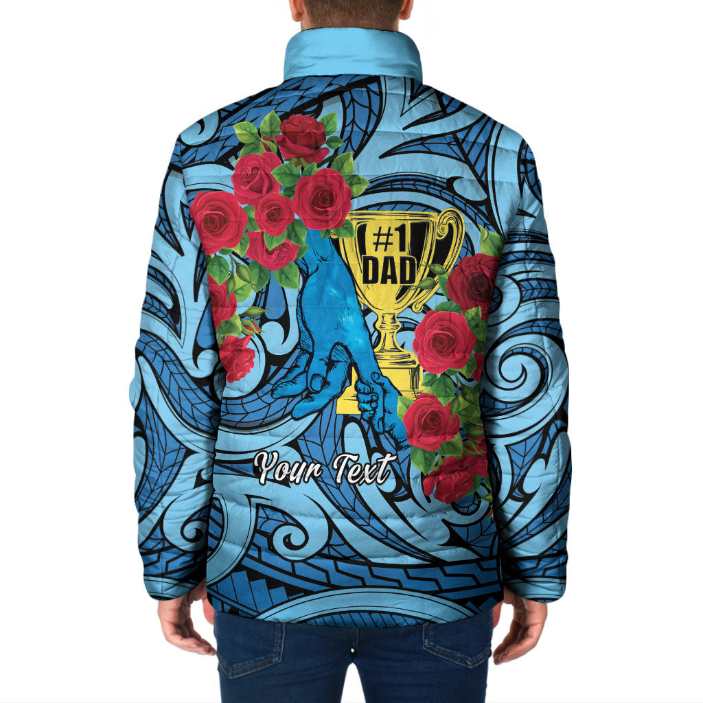 Personalised New Zealand Father's Day Padded Jacket Best Dad Trophy Red Rose Maori Pattern LT22 - Polynesian Pride