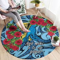 New Zealand Father's Day Round Carpet Best Dad Trophy Red Rose Maori Pattern LT22 - Polynesian Pride