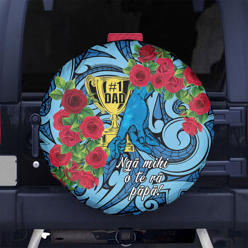 New Zealand Father's Day Spare Tire Cover Best Dad Trophy Red Rose Maori Pattern LT22 No hole Blue - Polynesian Pride