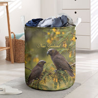New Zealand Kaka Bird Laundry Basket Kowhai Flower Landscape Style
