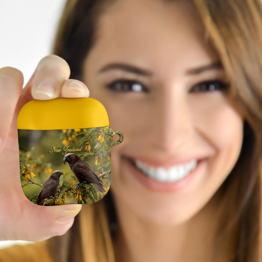 New Zealand Kaka Bird AirPods Case Kowhai Flower Landscape Style