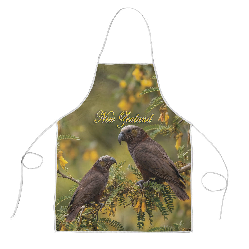 New Zealand Kaka Bird Apron Kowhai Flower Landscape Style